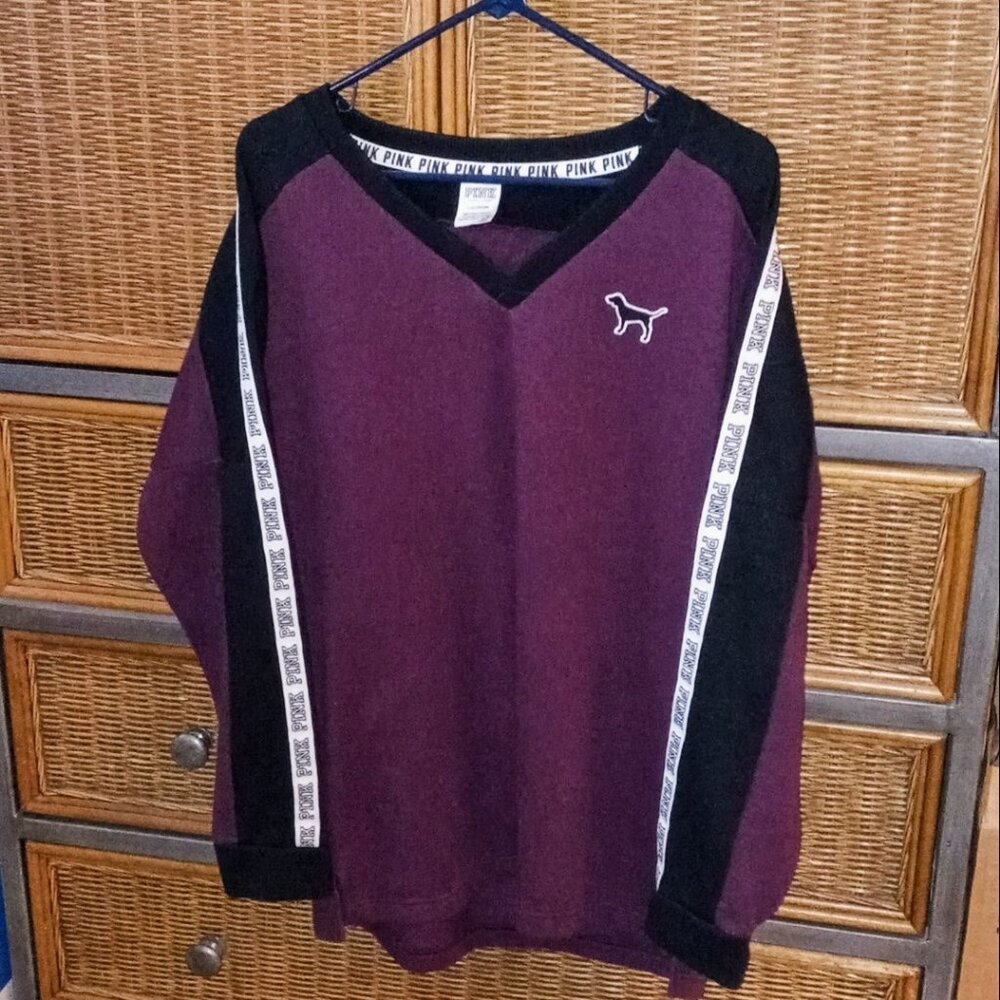 🔥SALE Y2k PINK Victoria's Secret SWEATSHIRT Women's V-Neck Pullover Long Sleeve - Picture 5 of 16